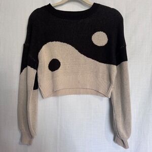Hallela Yin Yang Cropped Sweater Knit Black Beige size S retro vintage y2k